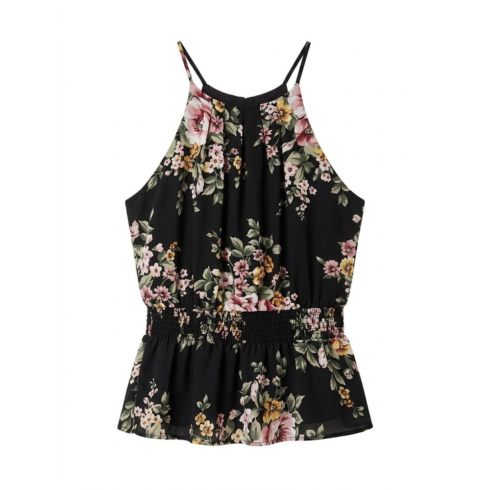 NWT Mi Ami Peplum Halter Top Womens XL Black Floral Francesca's 12Y030EJHD